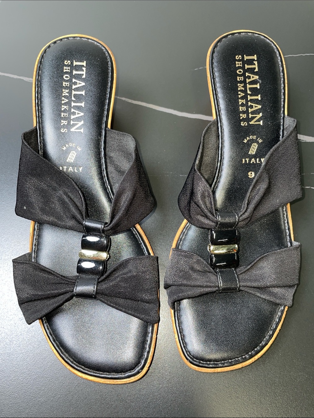 ITALIAN SHOEMAKERS DOUBLE STRAP BLACK ITALIAN SLIDE SANDALS FTL-10-012